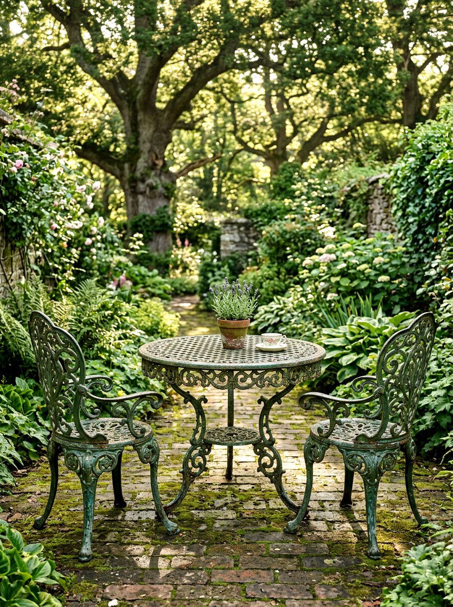 Vintage iron garden table - 30 patio breakfast area ideas