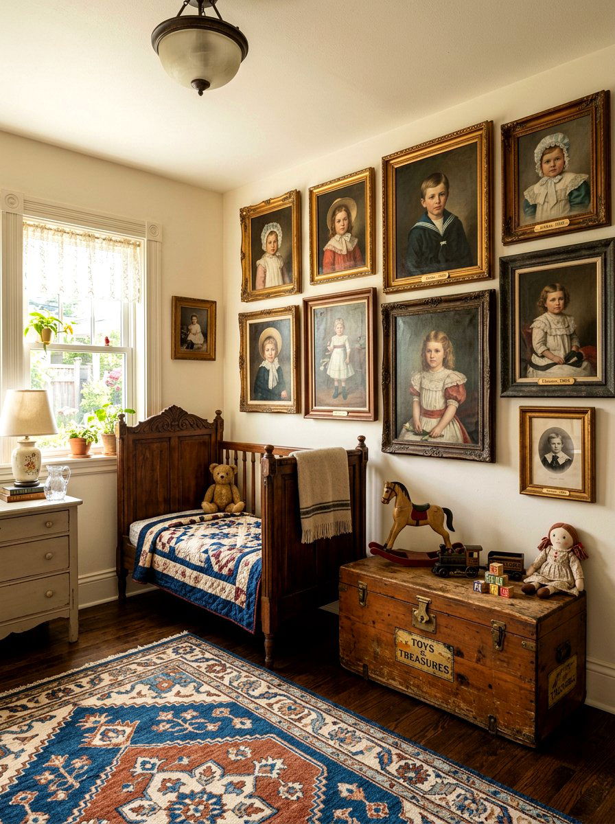 Vintage kids portrait room decor - 30 vintage portrait wall ideas