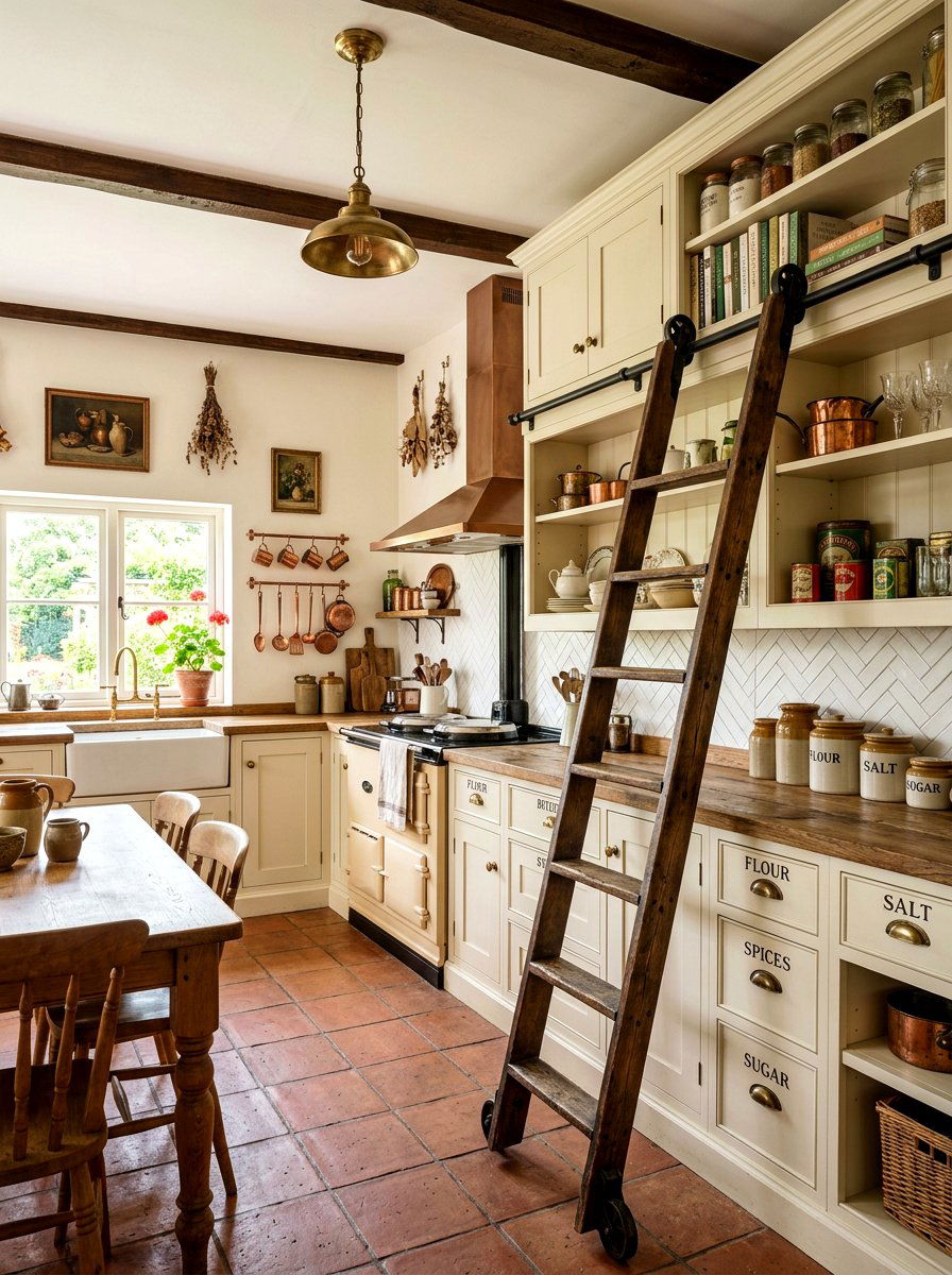 Vintage kitchen sliding ladder - 30 library ladder kitchen ideas