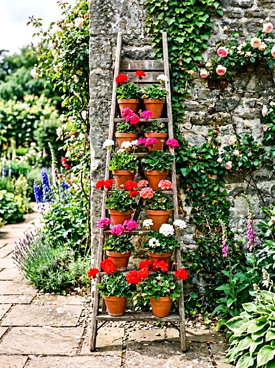 Vintage ladder plant stand - 30 cottagecore garden ideas