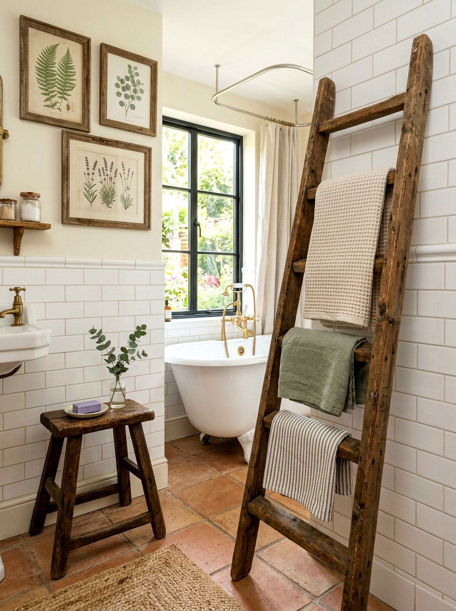 Vintage ladder rack - 30 rustic bathroom ideas