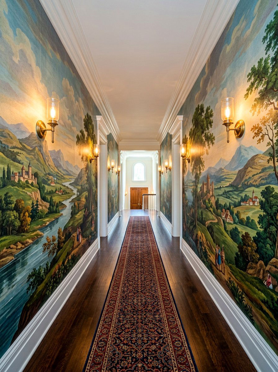 Vintage landscape wallpaper hallway - 30 wallpaper accent wall ideas