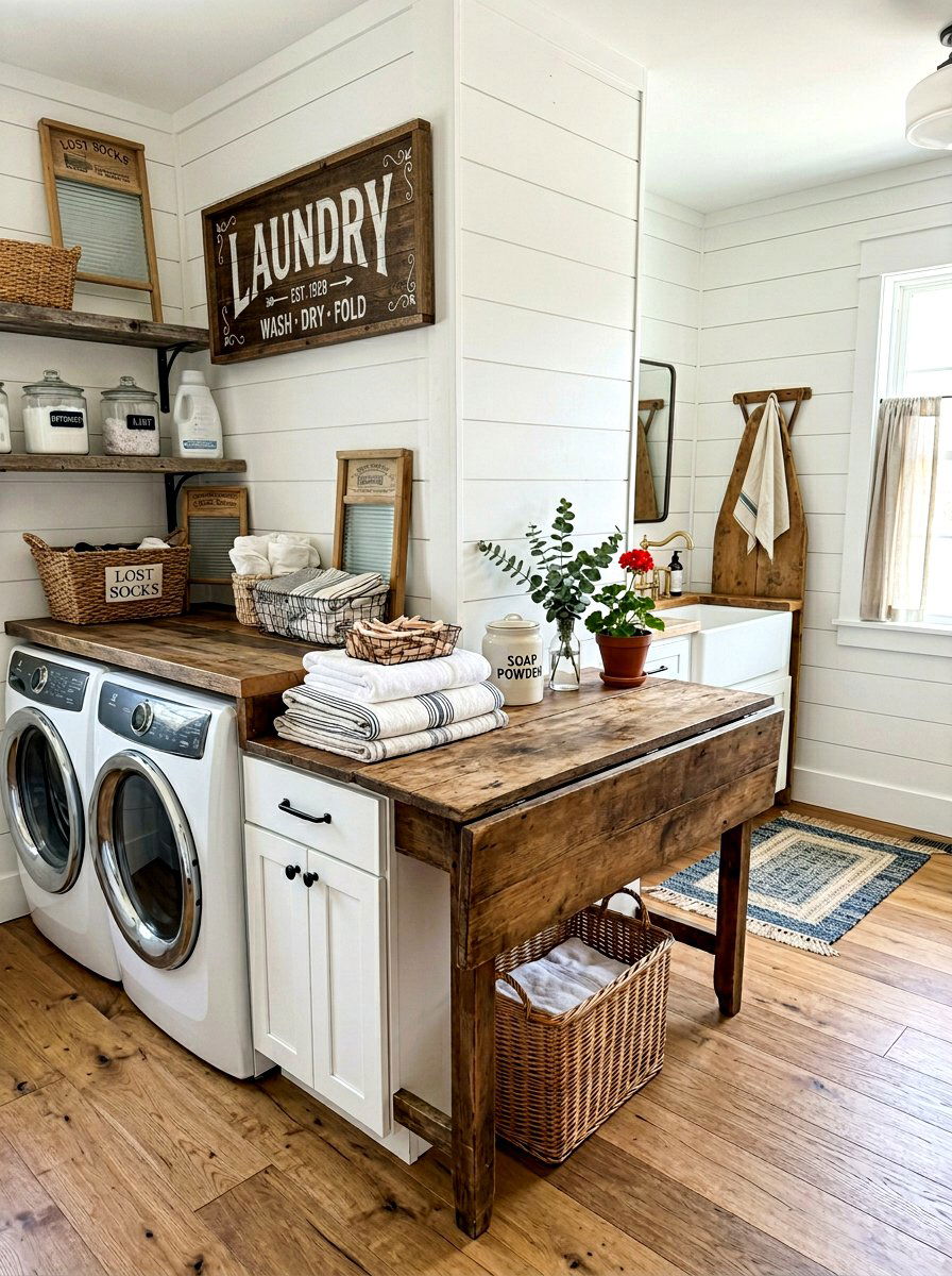 Vintage laundry room sign - 30 farmhouse laundry room ideas
