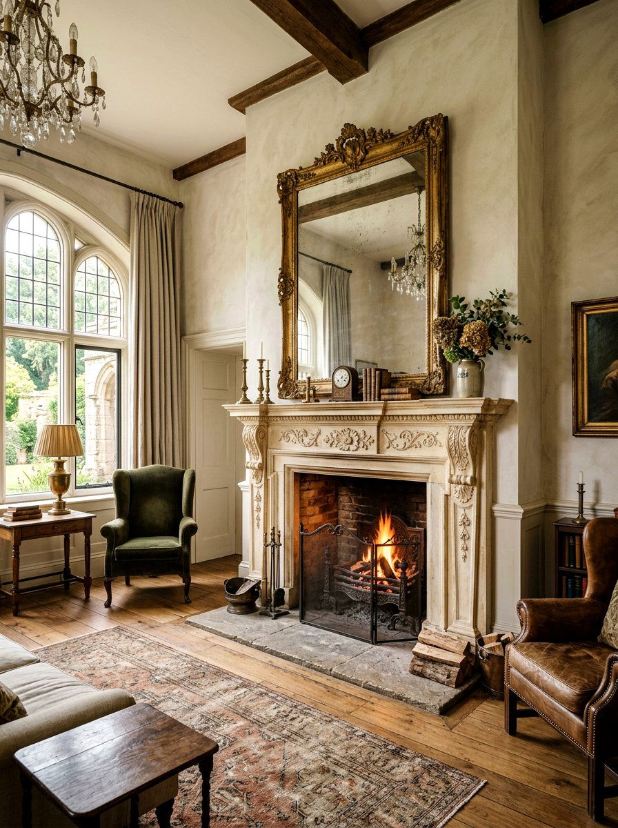 Vintage look limewash fireplace - 30 limewash fireplace ideas