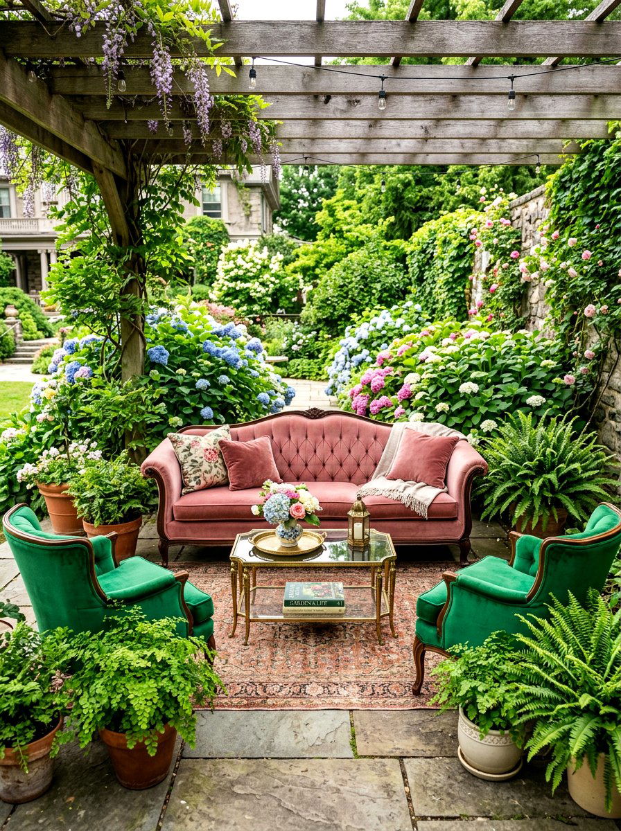 Vintage lounge furniture - 30 bridal shower garden party ideas