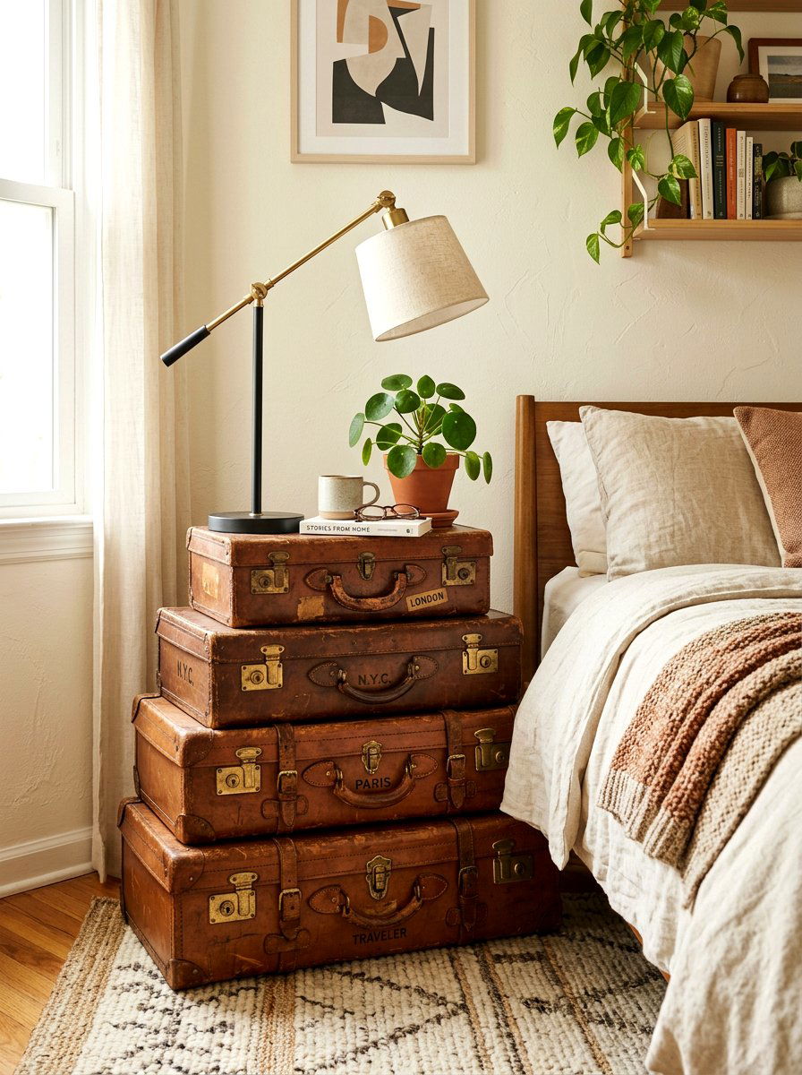 Vintage luggage stack - 30 antique decor styling ideas