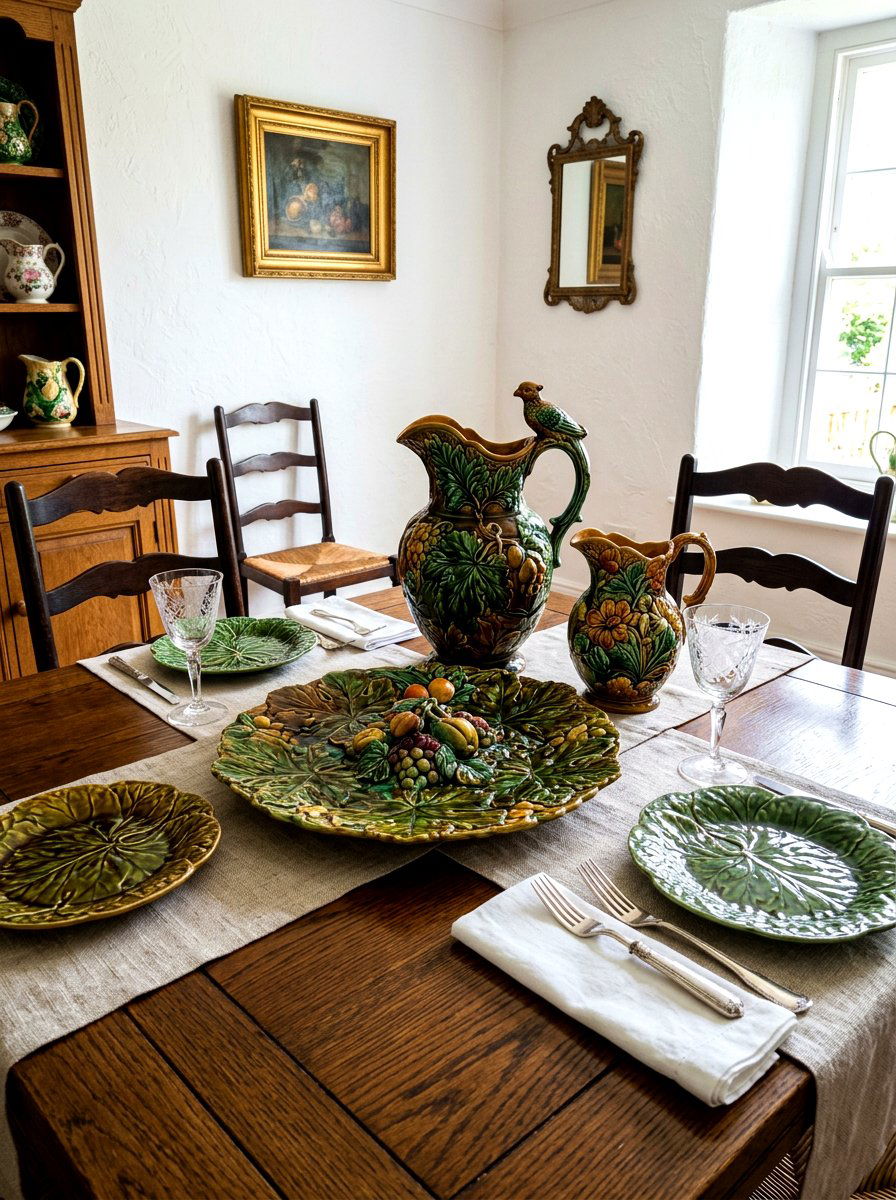 Vintage majolica pottery - 30 cabbagecore tablescape ideas