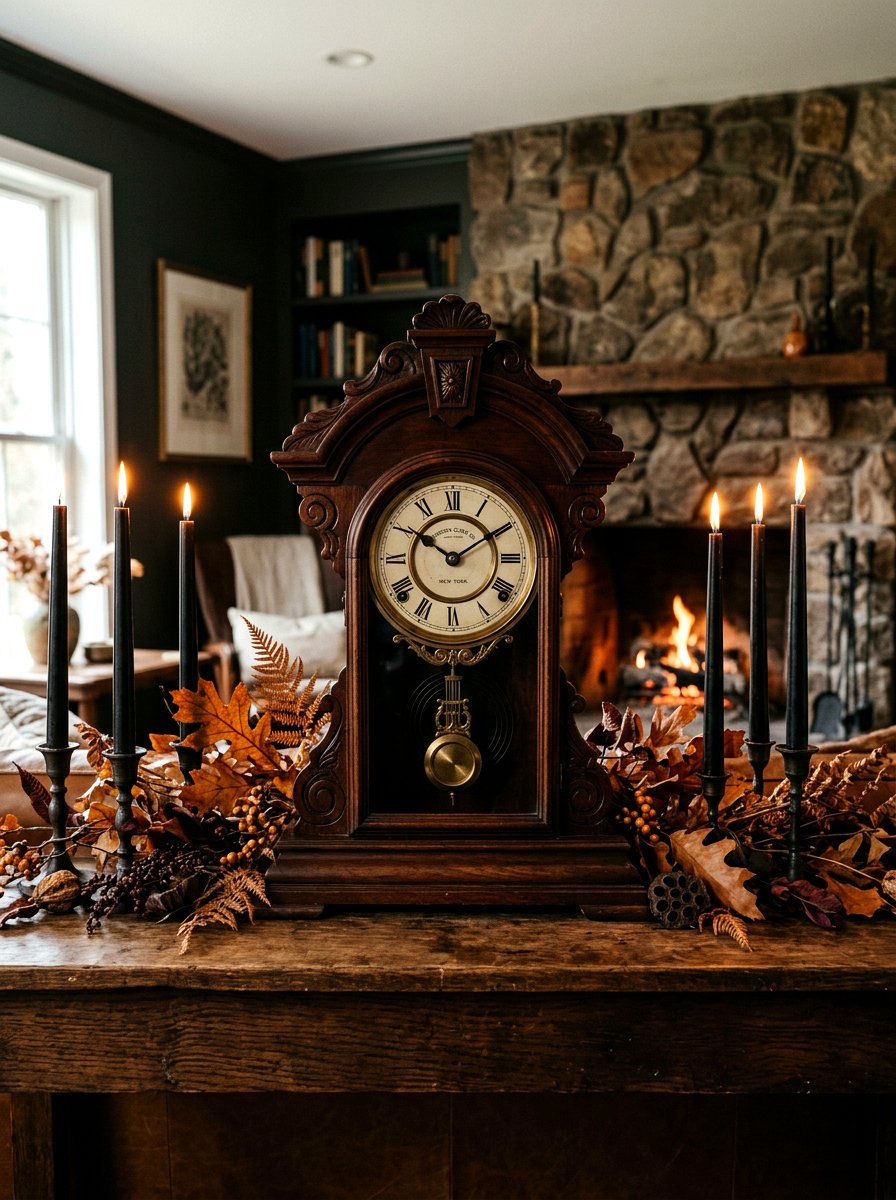 Vintage mantel clock - 30 moody mantel fall ideas