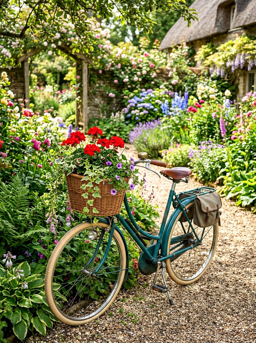 Vintage metal bicycles - 30 vintage garden decor ideas