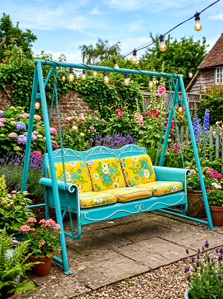 Vintage metal glider - 30 front porch seating nook ideas
