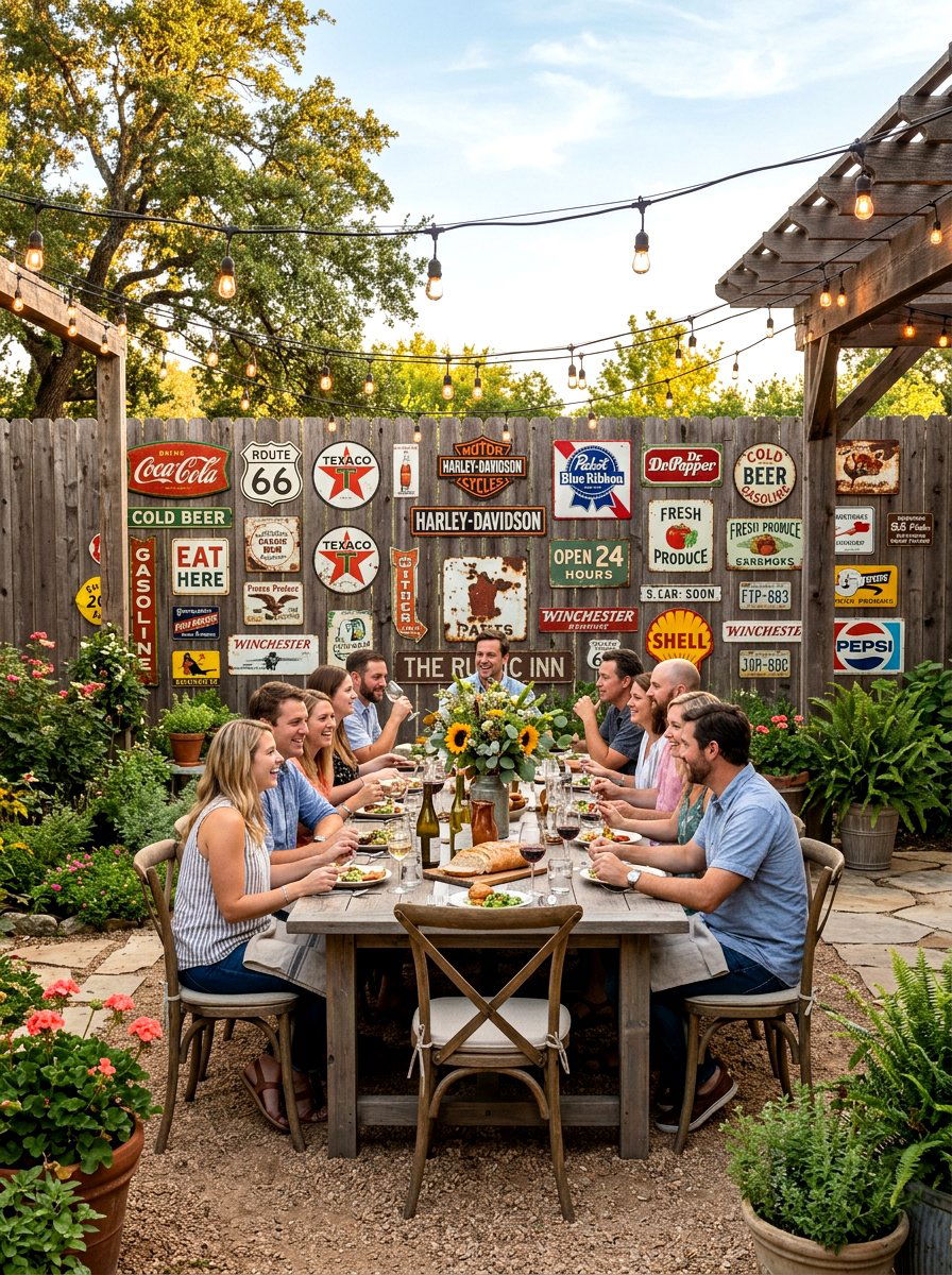 Vintage metal wall signs - 30 outdoor wall art ideas