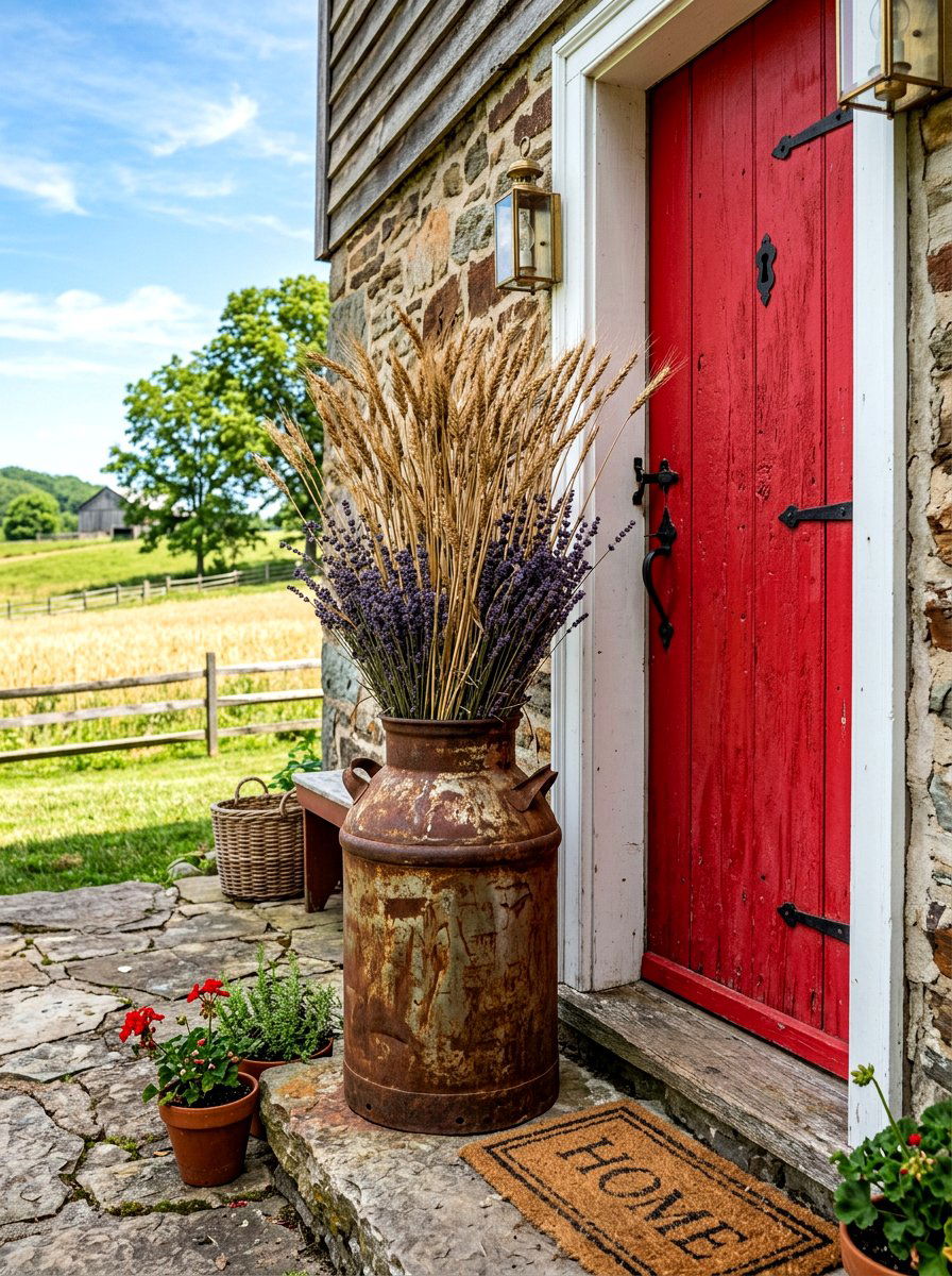 Vintage milk can - 30 country porch decor ideas