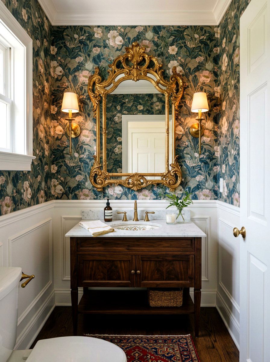 Vintage mirror decor powder room - 30 jewel box powder room ideas