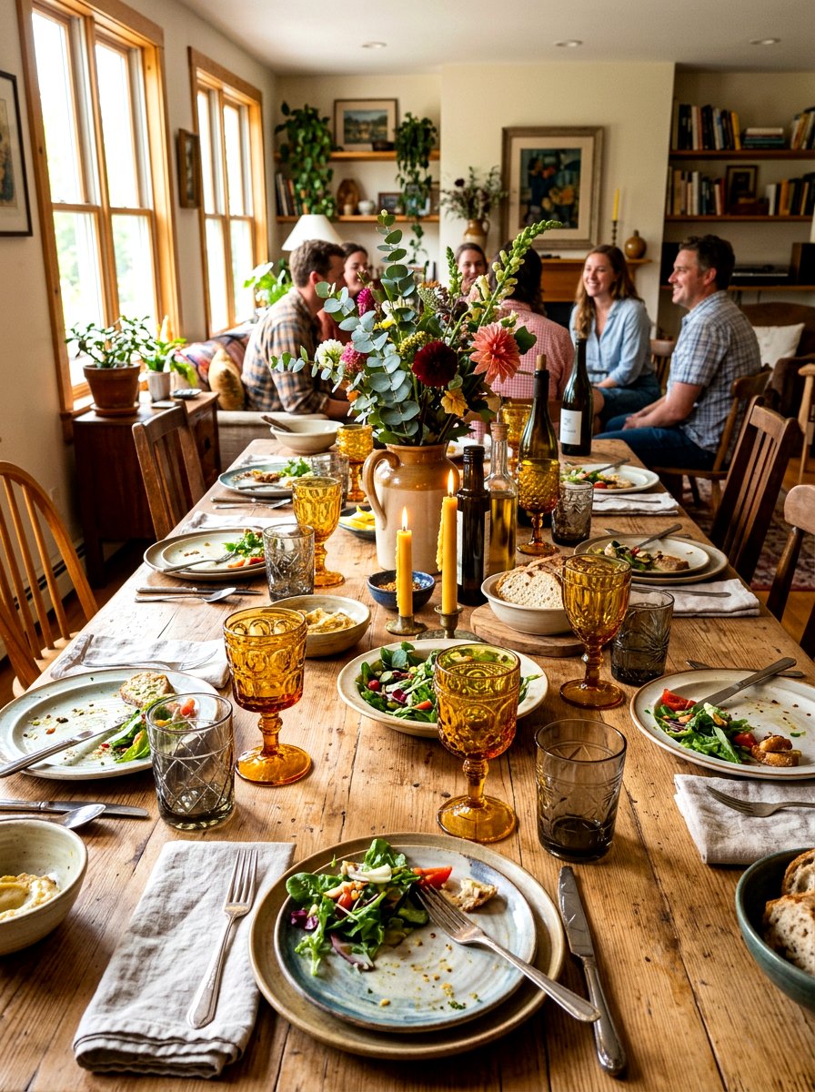 Vintage mismatched glassware - 30 fall dinner party home ideas