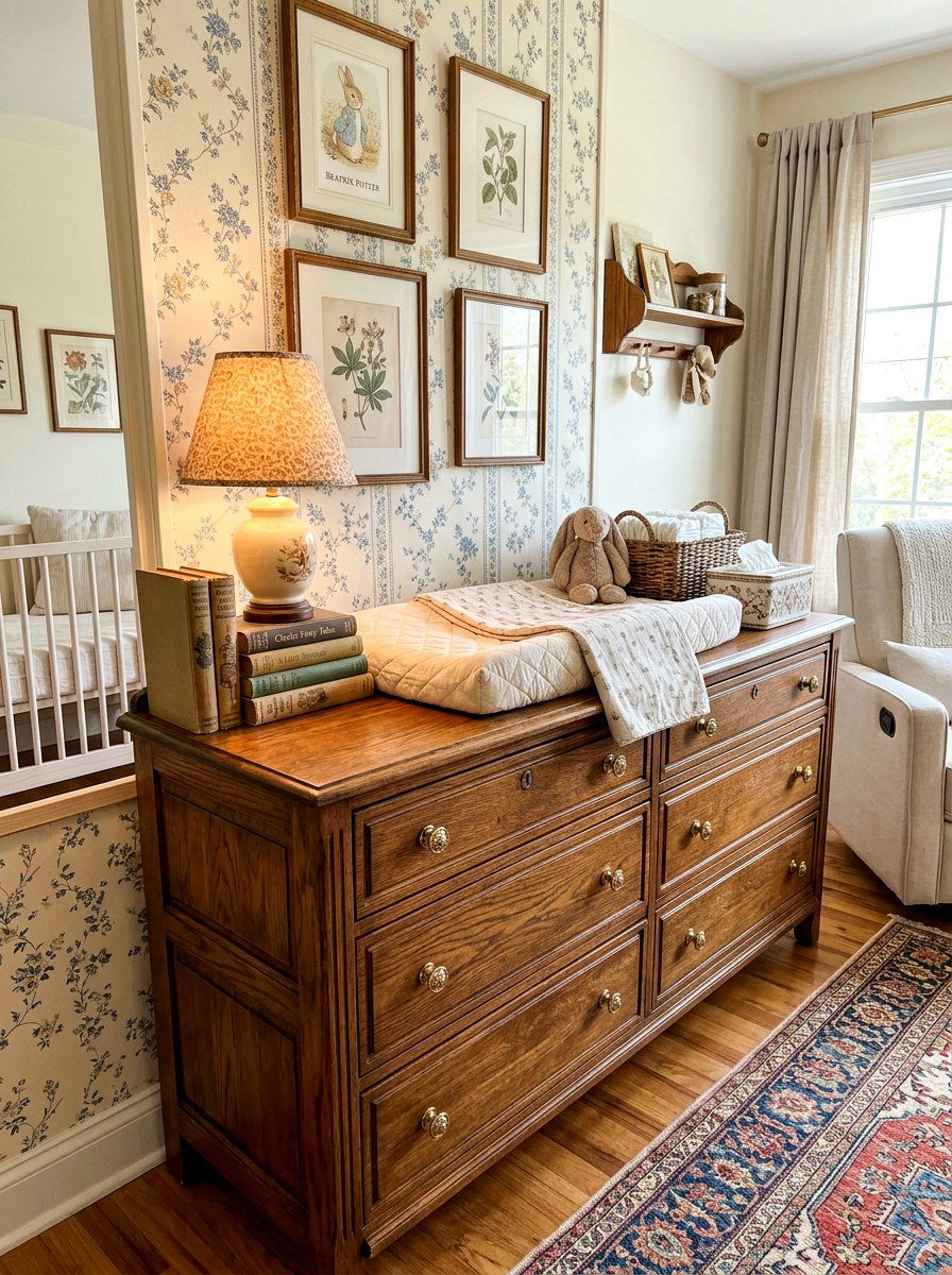 Vintage nursery dresser storage - 30 nursery corner ideas