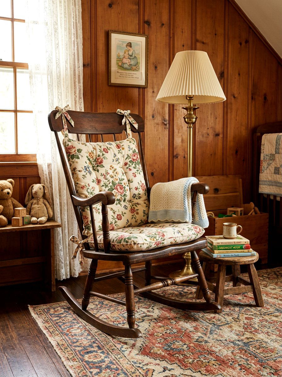 Vintage nursery rocking chair space - 30 nursery rocking chair corner ideas