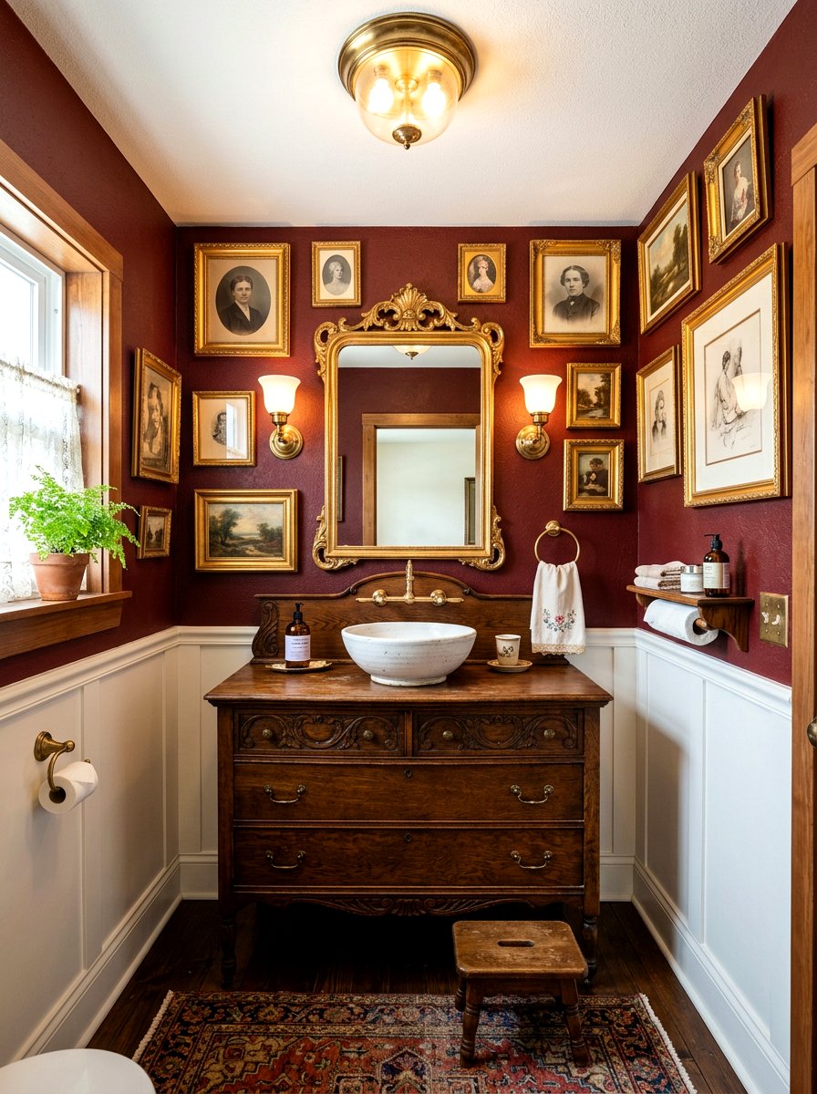 Vintage oxblood powder room - 30 oxblood powder room ideas