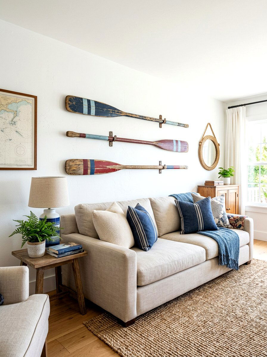 Vintage paddle wall decor - 30 lake cabin decor ideas