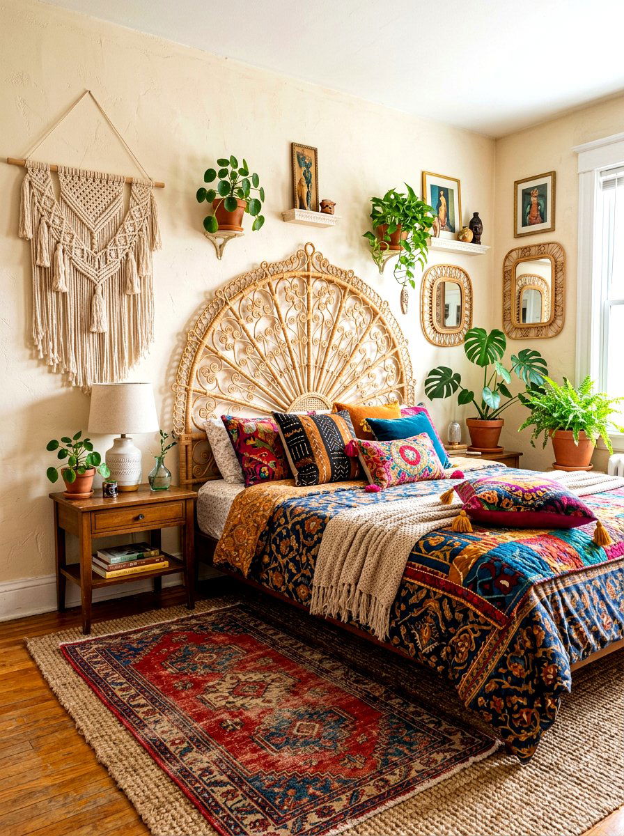 Vintage peacock headboard - 30 cane headboard ideas