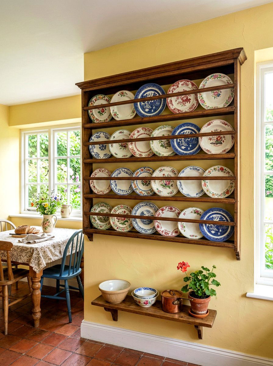 Vintage plate rack display - 30 French country kitchen ideas