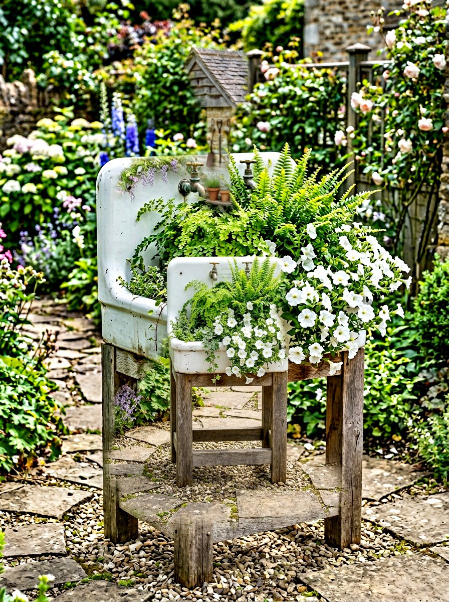 Vintage porcelain sinks - 30 vintage garden decor ideas