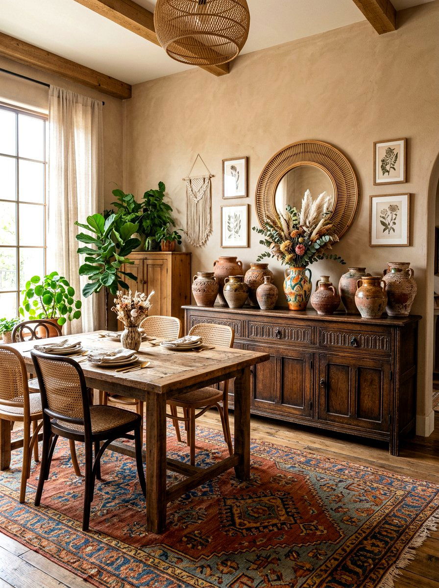 Vintage pottery on dining room sideboard - 30 dining room sideboard styling ideas