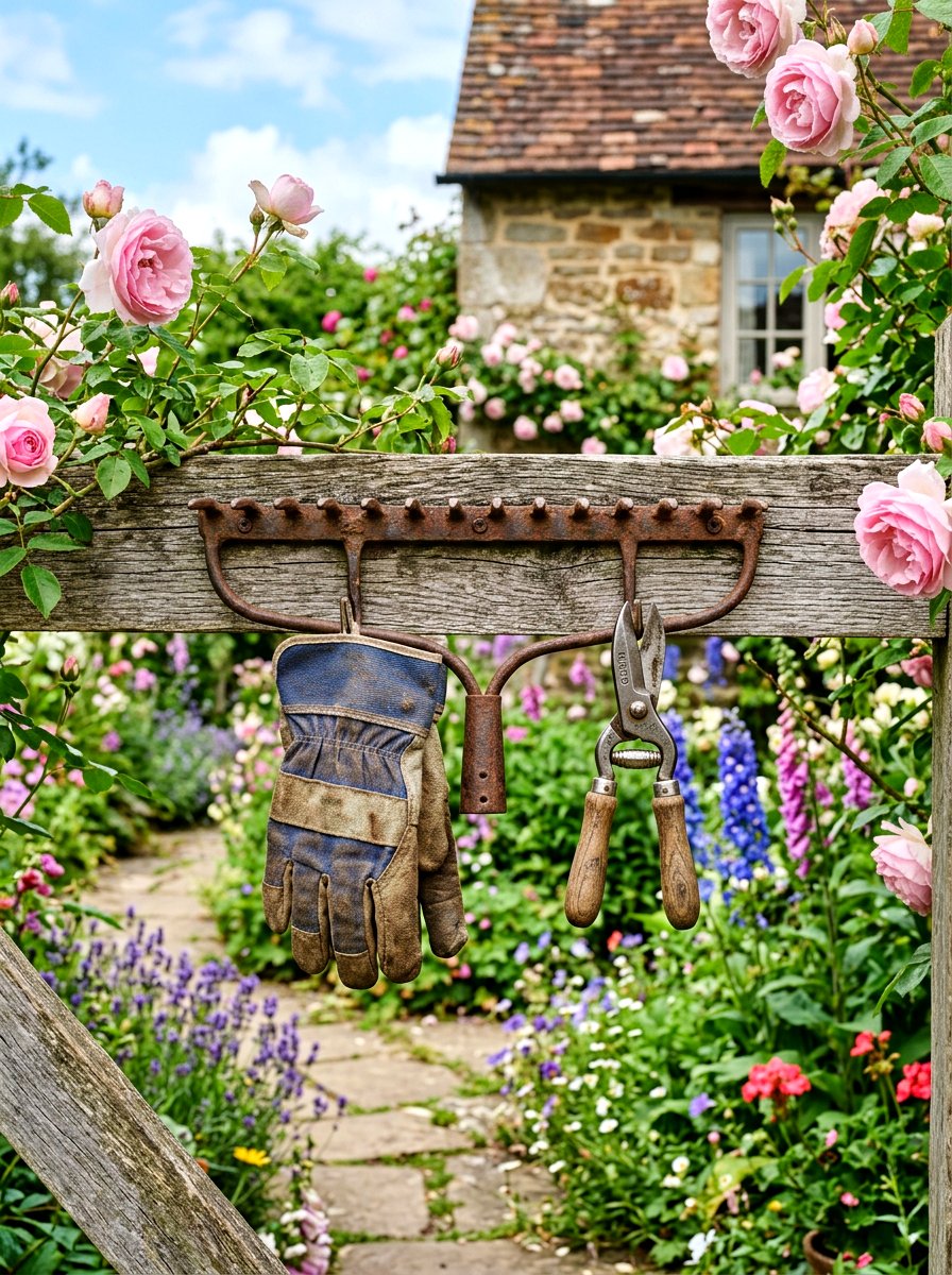 Vintage rake head rack - 30 garden tool wall ideas