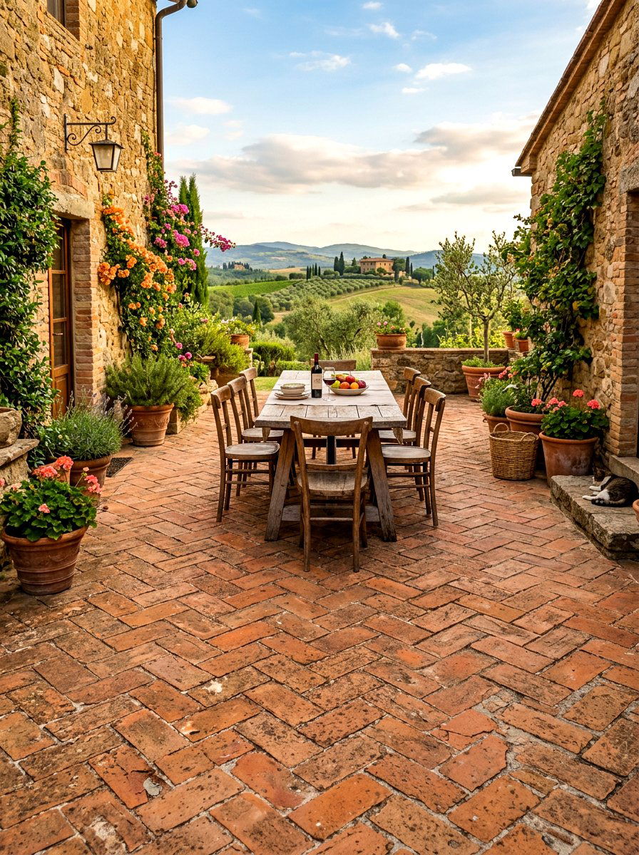 Vintage reclaimed terracotta patio - 30 terracotta patio ideas