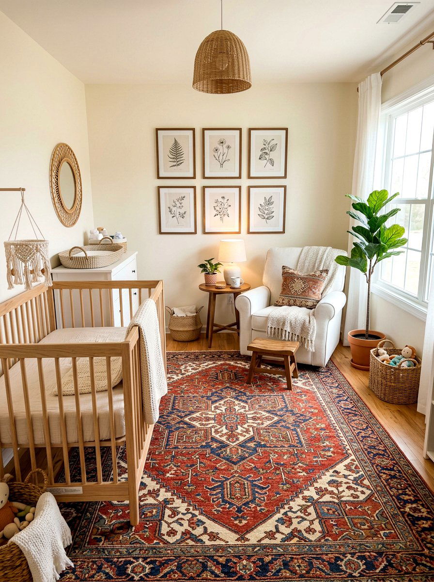 Vintage rug boho nursery - 30 boho nursery ideas