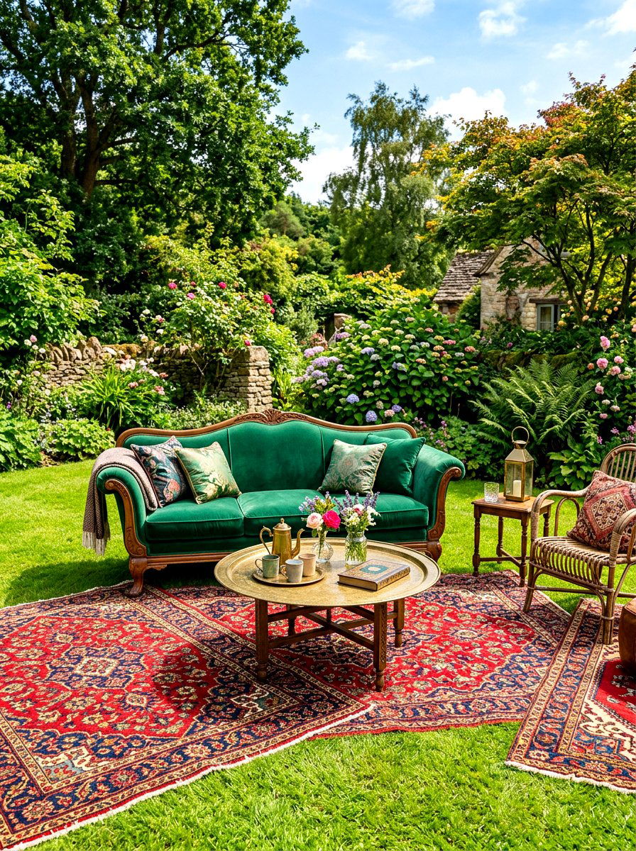 Vintage rug outdoor lounge - 30 baby shower backyard decor ideas