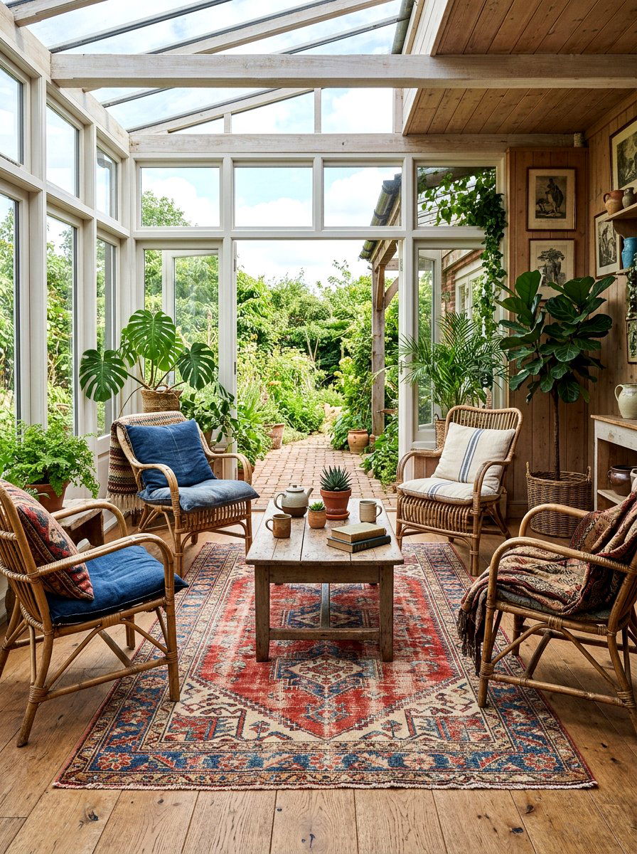 Vintage rug sunroom - 30 boho sunroom ideas