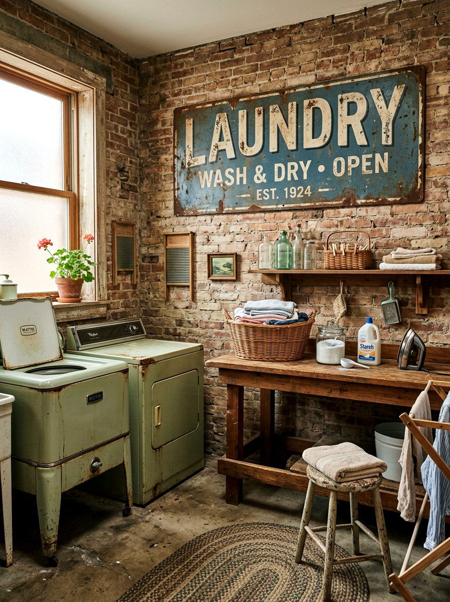 Vintage sign laundry room - 30 vintage laundry room ideas