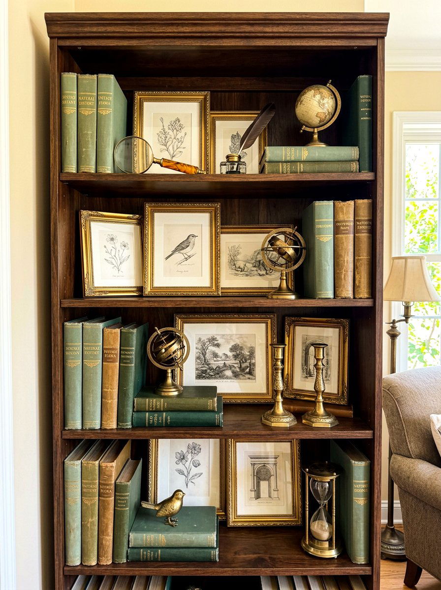 Vintage spring bookshelf - 30 bookshelf spring styling ideas