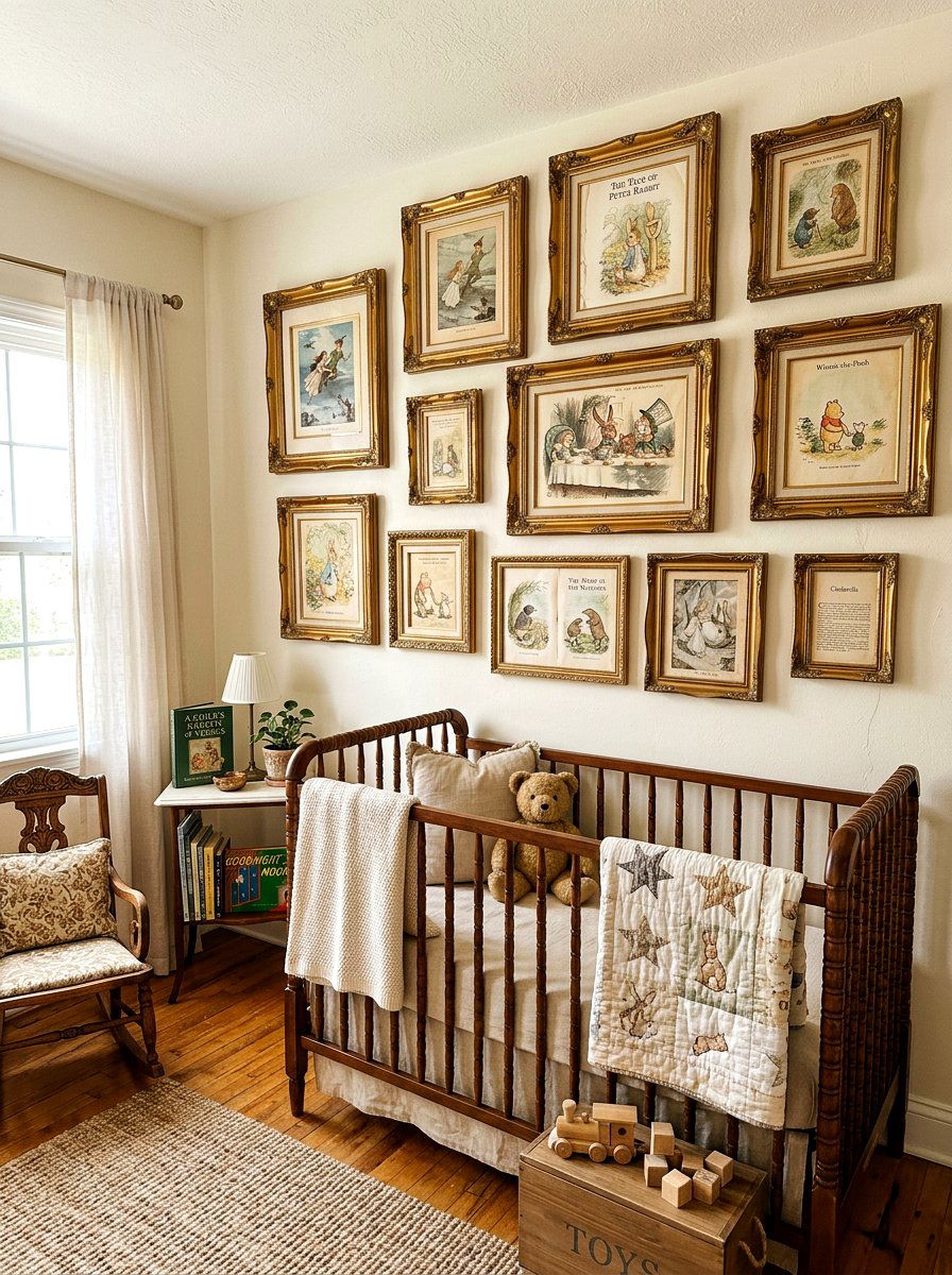 Vintage storybook frames - 30 art wall kids room ideas