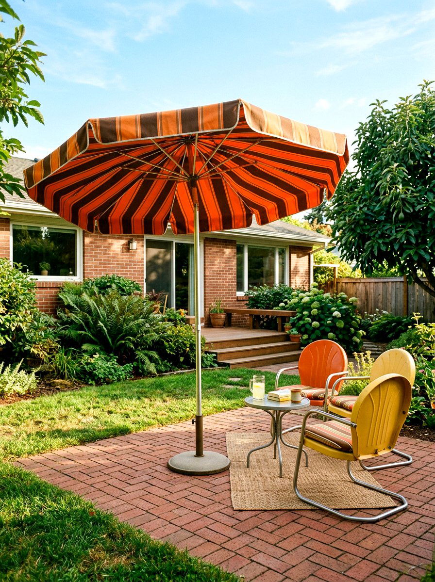 Vintage striped umbrella - 30 striped umbrella patio decor ideas