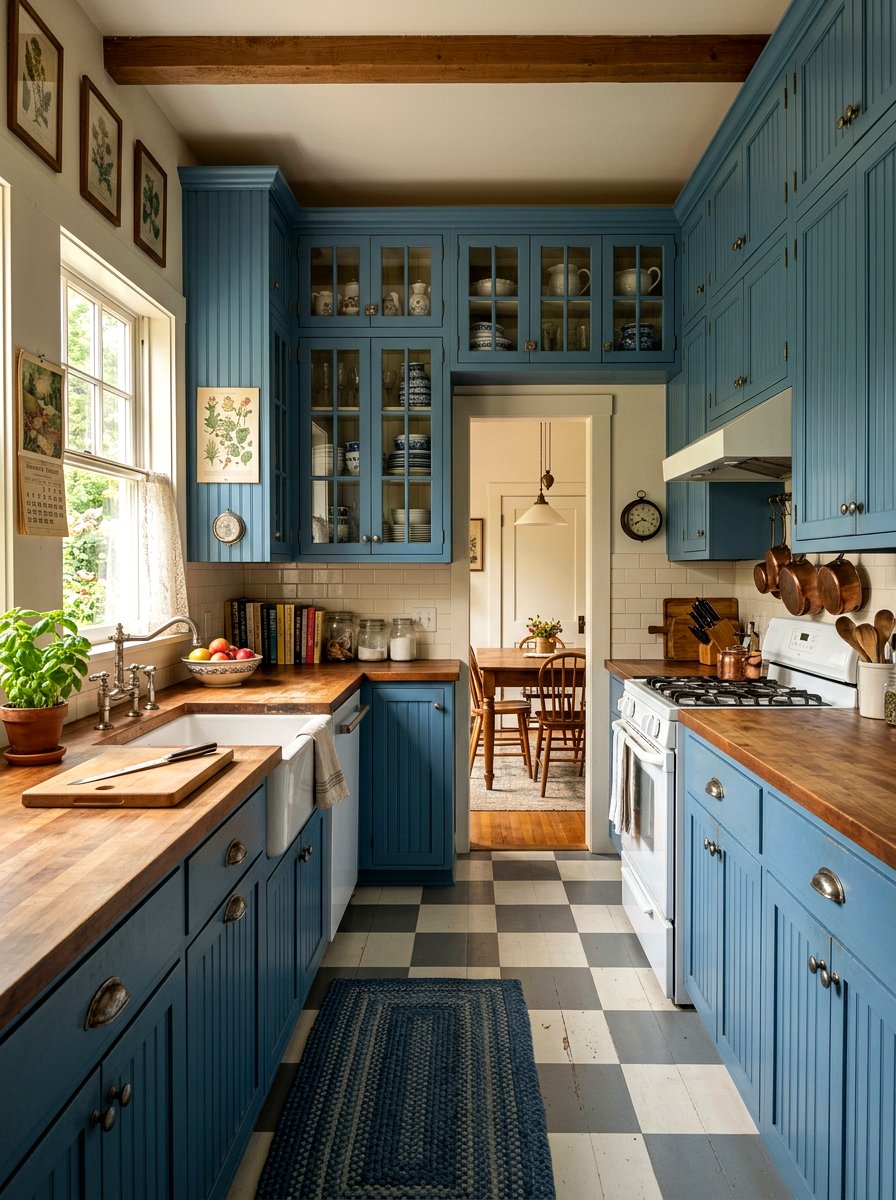 Vintage style blue kitchen - 30 denim blue kitchen ideas
