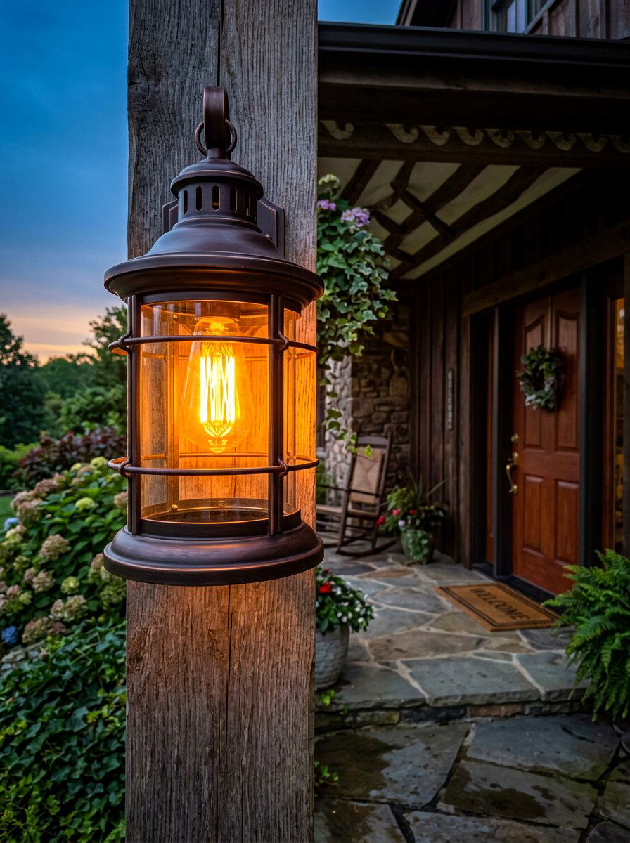 Vintage style lantern with Edison bulb - 30 porch lantern styling ideas