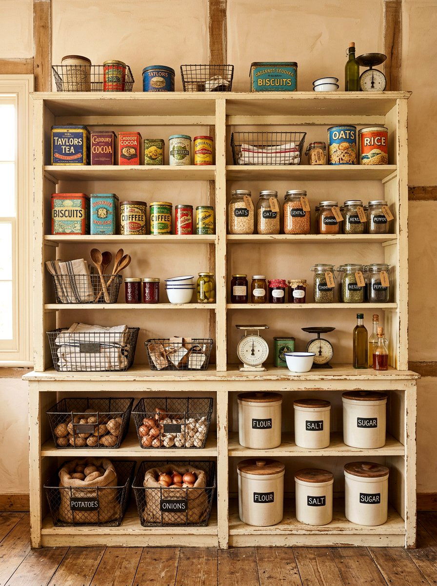 Vintage style open pantry storage - 30 pantry with open shelving ideas