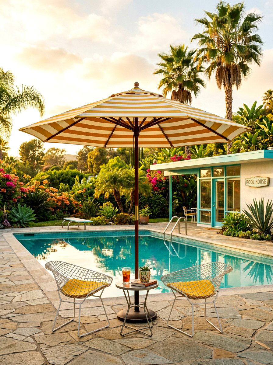 Vintage style striped patio umbrella - 30 striped patio umbrella ideas