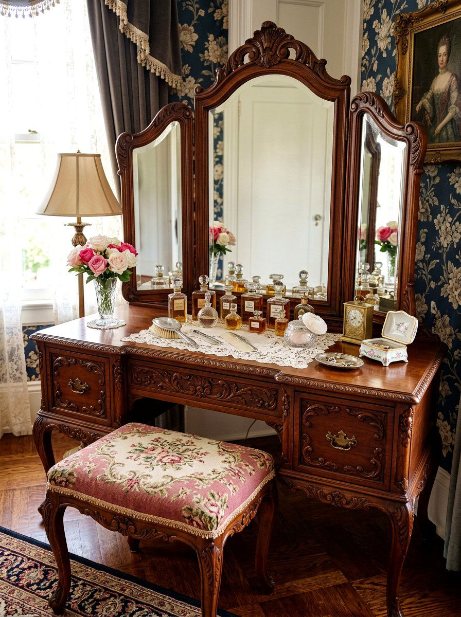 Vintage style vanity - 30 beauty room ideas