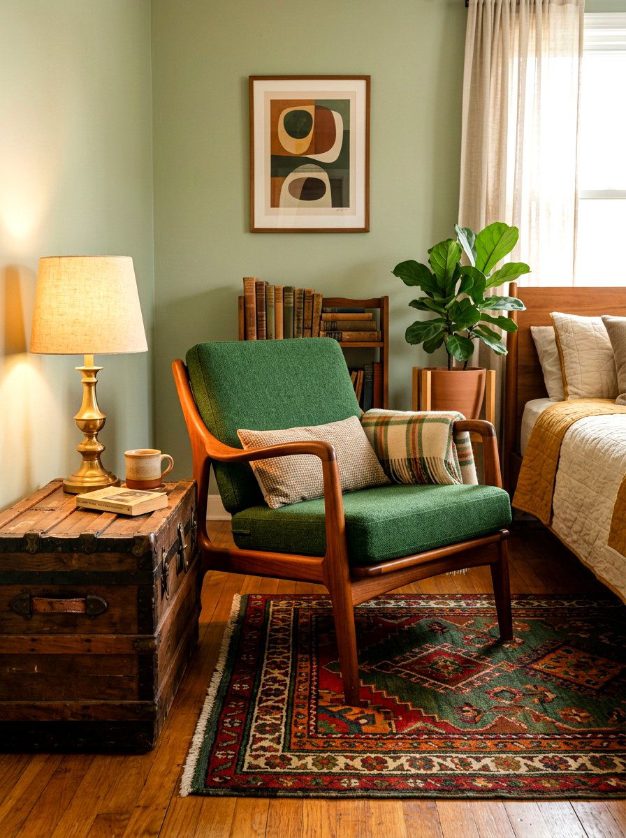 Vintage style wooden armchair - 30 bedroom reading corner ideas