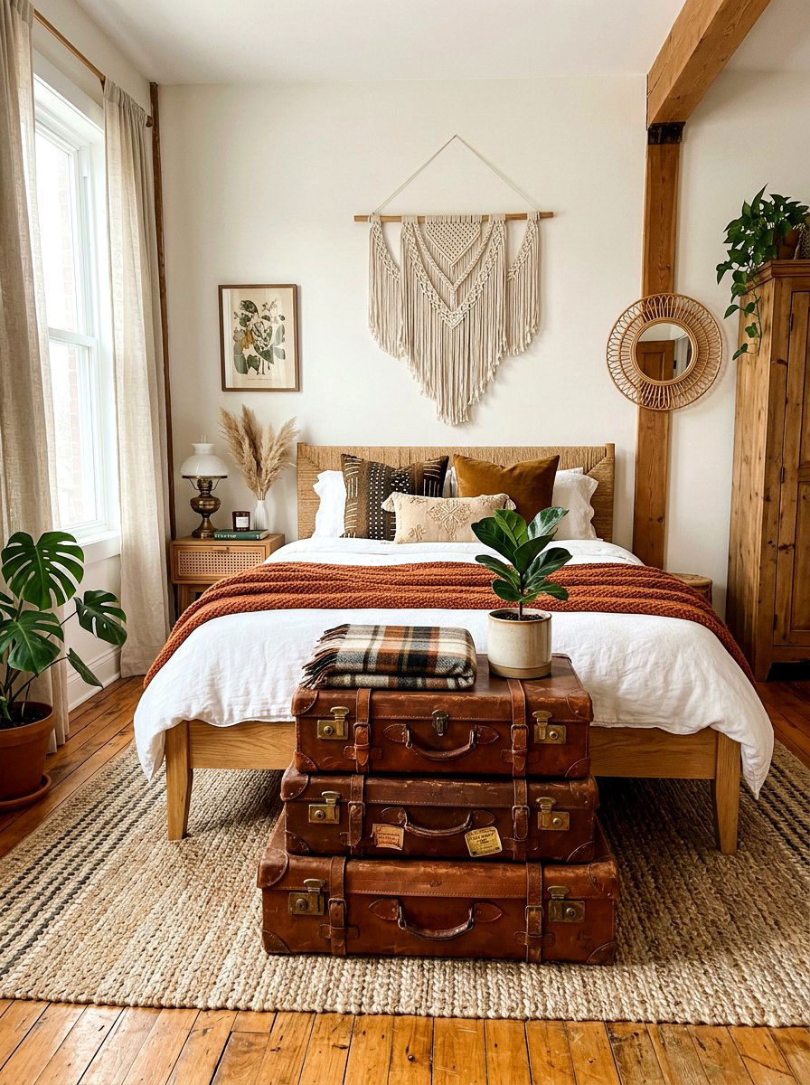 Vintage suitcase bedroom storage - 30 heirloom decor ideas