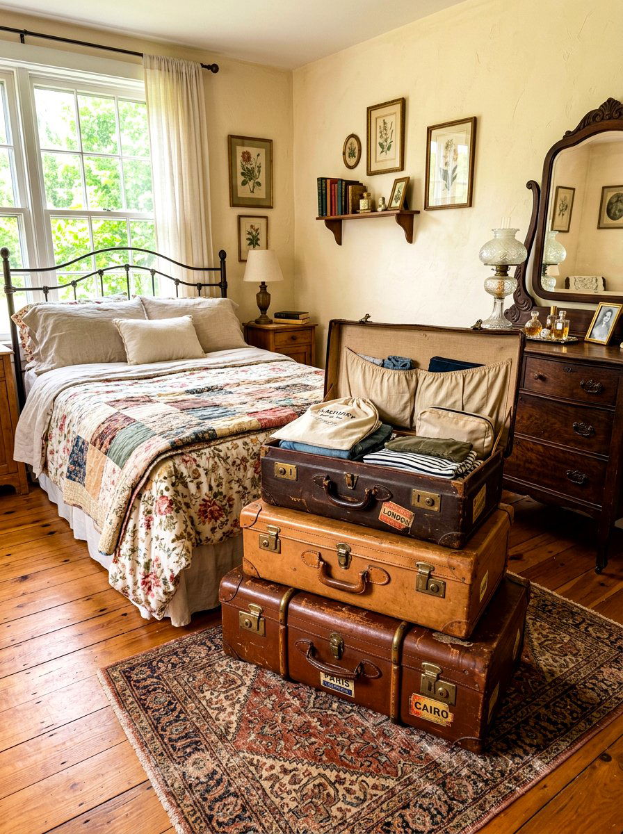Vintage suitcase stack - 30 handbag storage ideas