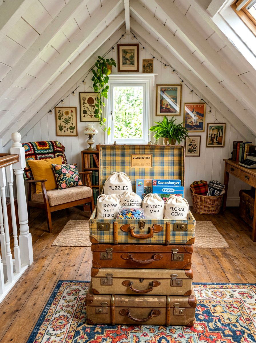 Vintage suitcase storage - 30 puzzle storage ideas