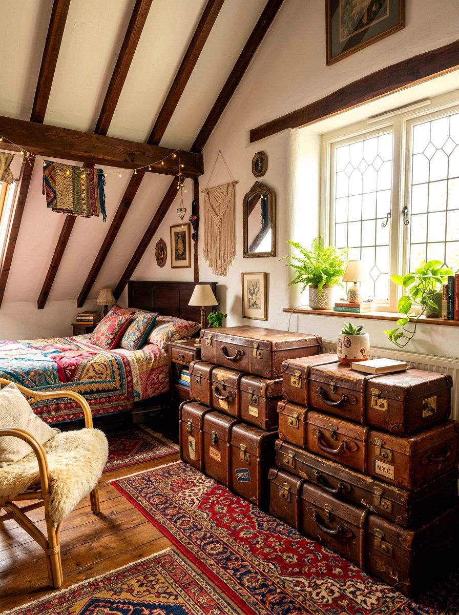 Vintage suitcase storage - 30 attic bedroom storage ideas