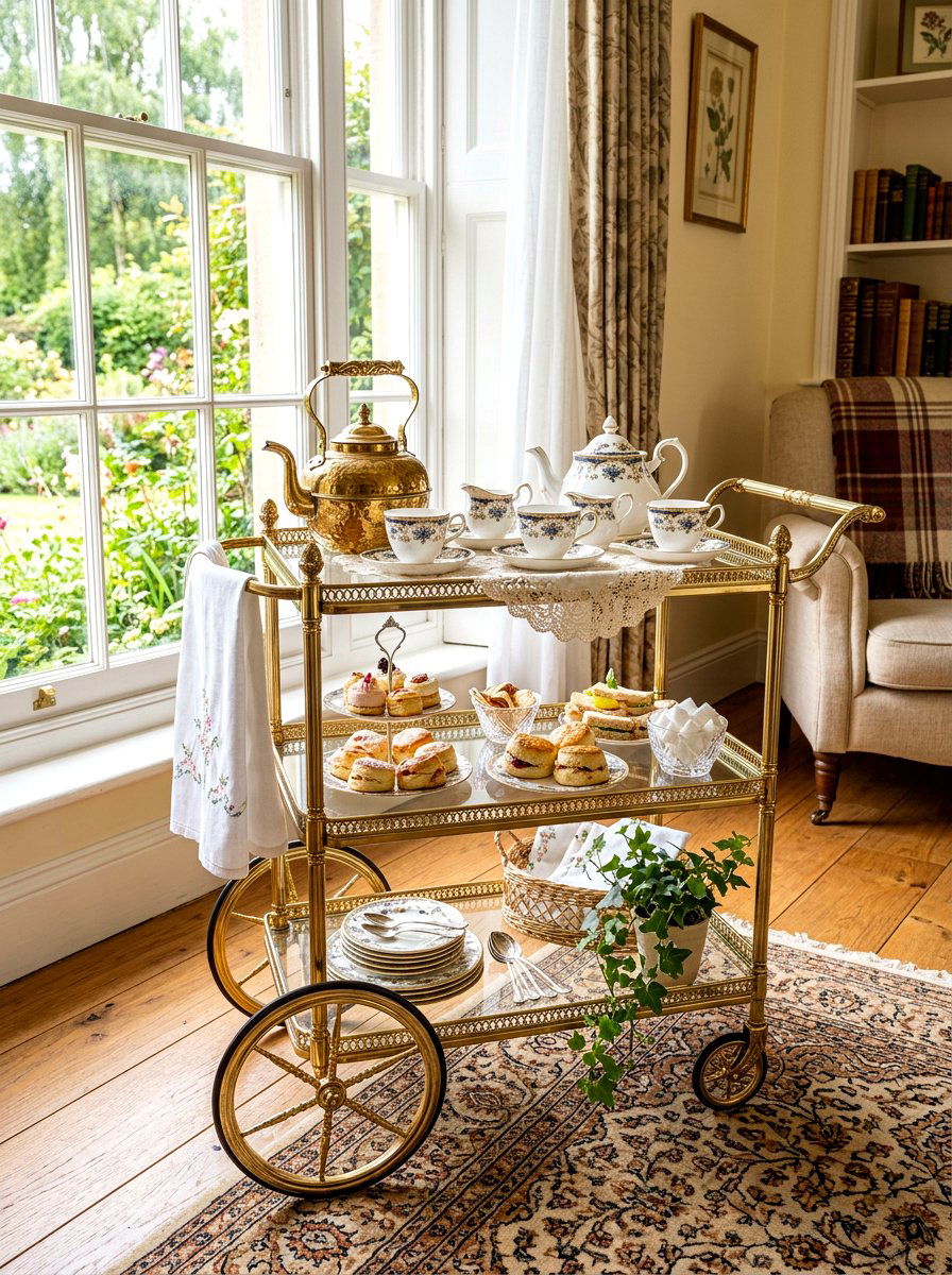 Vintage tea cart setup - 30 tea corner ideas