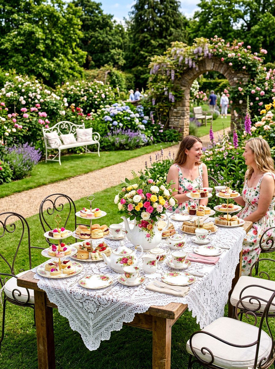 Vintage tea party table - 30 garden baby shower table ideas