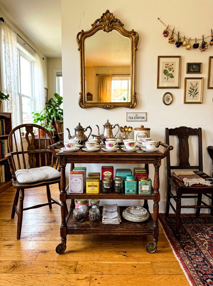 Vintage tea station - 30 tea and journaling corner ideas