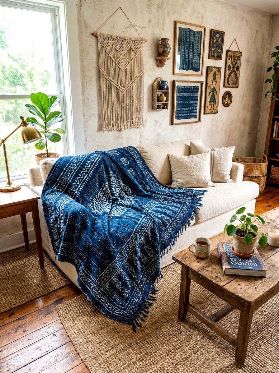 Vintage textiles throw - 30 flea market decor ideas