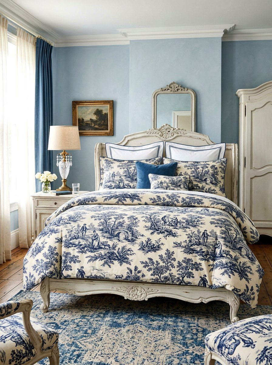 Vintage toile bedding - 30 designer duvet styling ideas